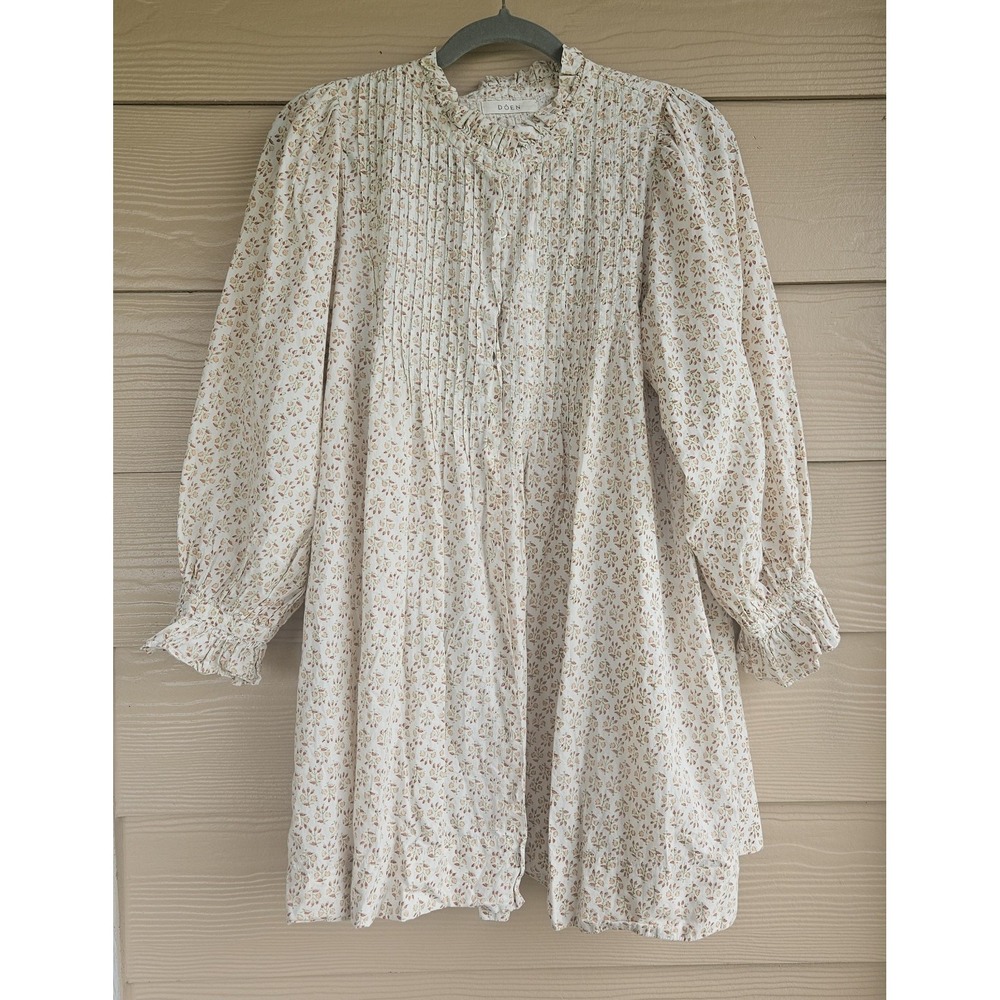 Doen Floral Prairie Cottagecore Dulcie Mini Dress Puff Sleeve Ruffle Collar Sz S